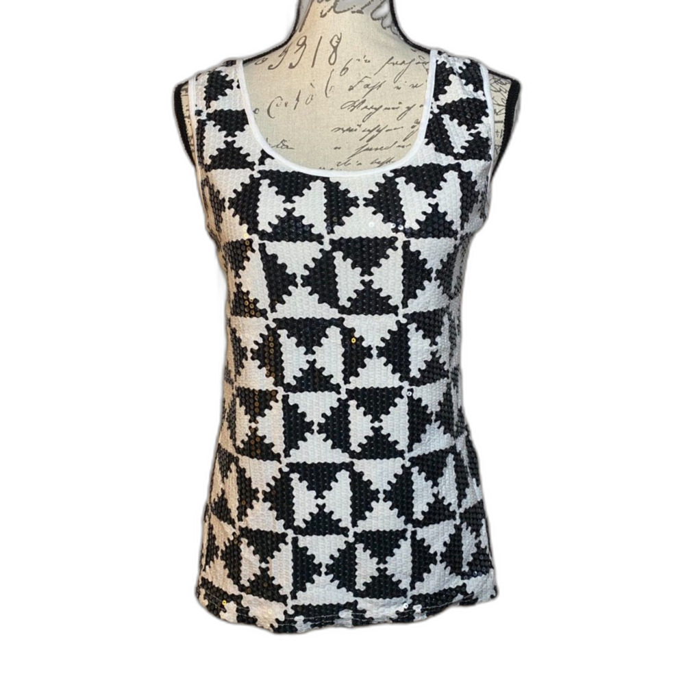 Jonathan Martin Black & White Sequined Tank Top Size Large